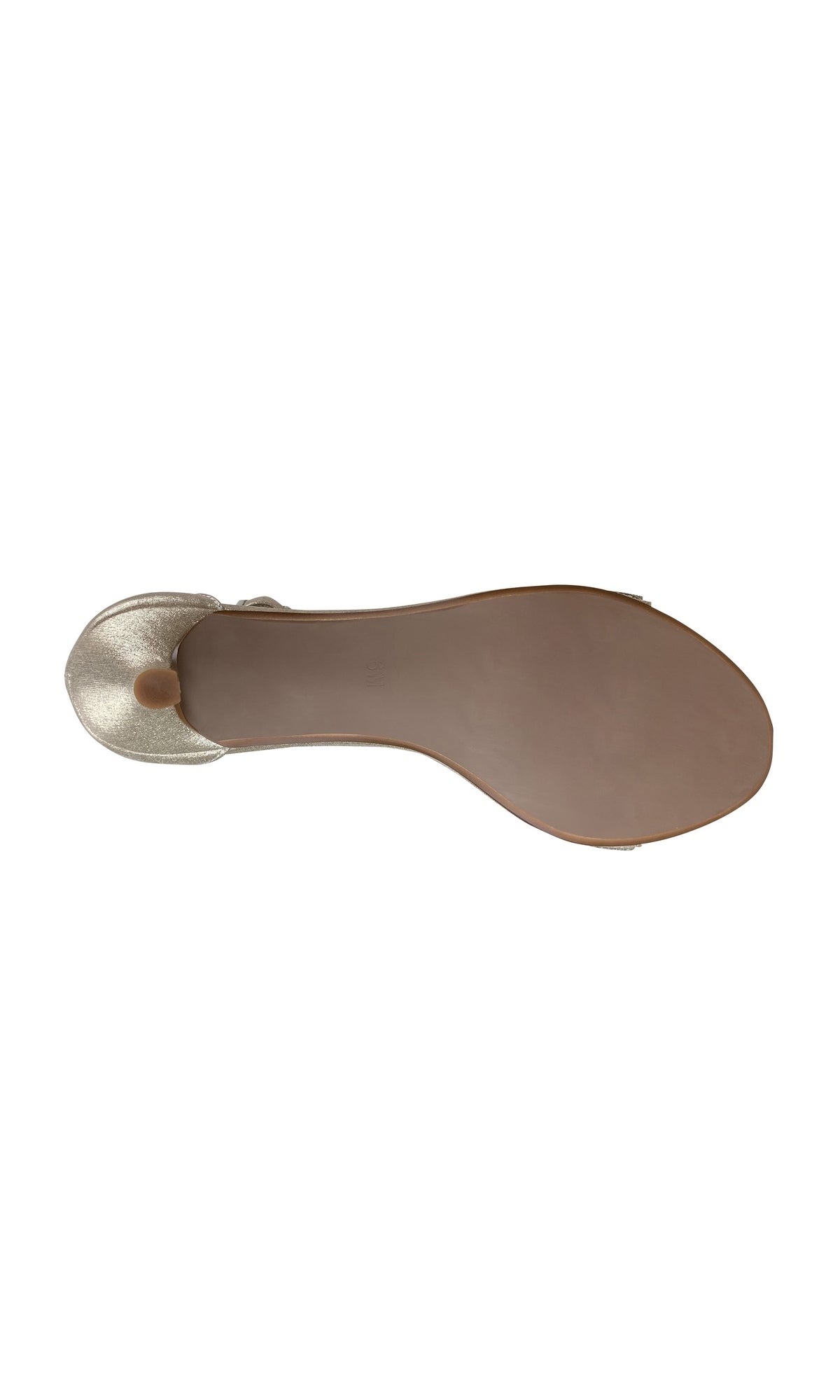 The Champagne Low Heel Prom Shoes 4333 by Touch Ups is shown from the bottom, featuring a smooth sole and a round grip pad near the toe area.